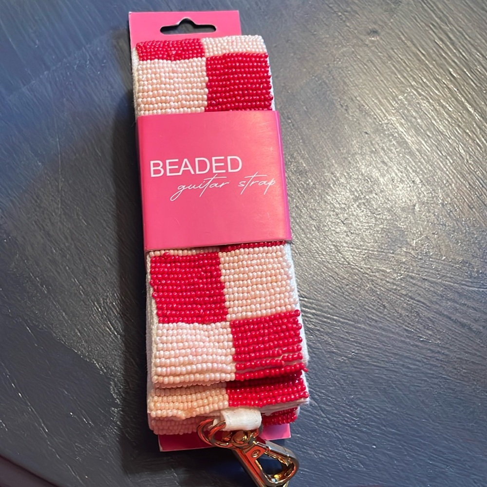 Beaded Jen & Co purse strap pink red checkerd